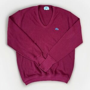 Izod Lacoste Sweater Red‎ XL Pullover V Neck Blue Alligator Vintage USA ILGWU